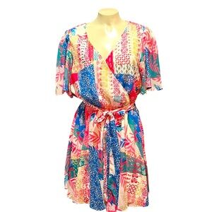 Flying Tomato Pink and Blue Pleated Sundress